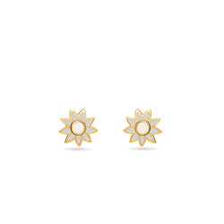 Our flower stud earring in 14 karat gold for girls features enamel hand-painting in blue and white. Combine it with the matching flower necklace to complete the look.Kids flower earring