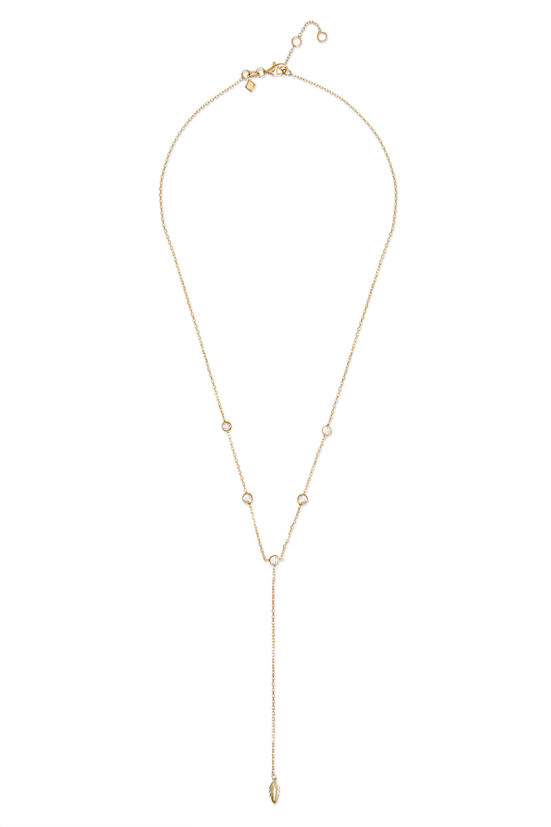 Bezel - Set Stone Feather Y Necklace - 14 karat gold necklace, zirconia stones