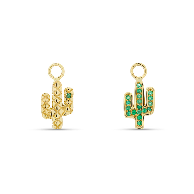 Cactus Emerald Charms for Hoops - 14 karat gold, emerald gemstone 0.3ct