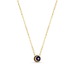 Enamel Moon Diamond Necklace - 14 karat gold, diamond 0.02ct, handpainted Enamel