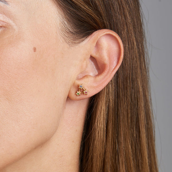 Rainbow Star Stud Earring - 14 karat gold earring studs, ruby 0.02ct, sapphire 0.02ct, emerald 0.02ct