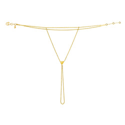This handmade 14 karat gold bracelet is the ultimate gold accessory.   The fine and elegant 14k gold chain lays across the hand and delicately loops around the finger. You will be surprised how comfortable this bracelet is. Its minimalistic design features a triangle in the centre and is best worn solo. 