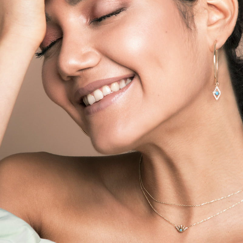 Evil Eye Turquoise Diamond Necklace - 14 karat gold necklace for women, diamond 0.08ct, turquoise 0.03ct