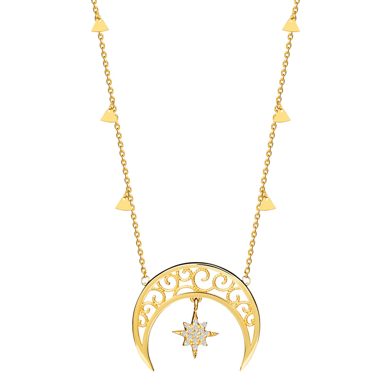 Diamond Luna Star Pendant - 14 Karat Gold & Diamonds 0.18ct