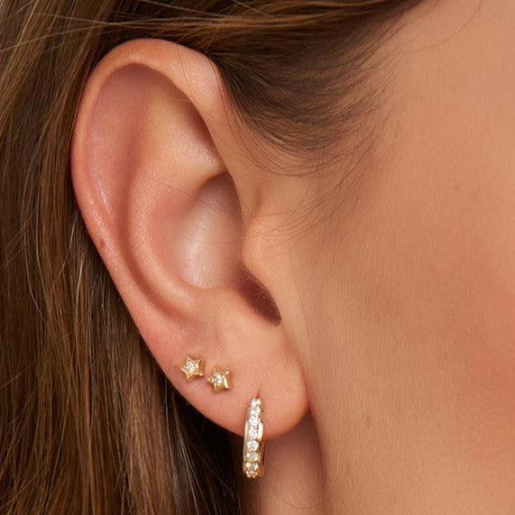 Diamond Star Stud Earrings - 14 karat gold diamond earring studs, diamonds 0.02ct