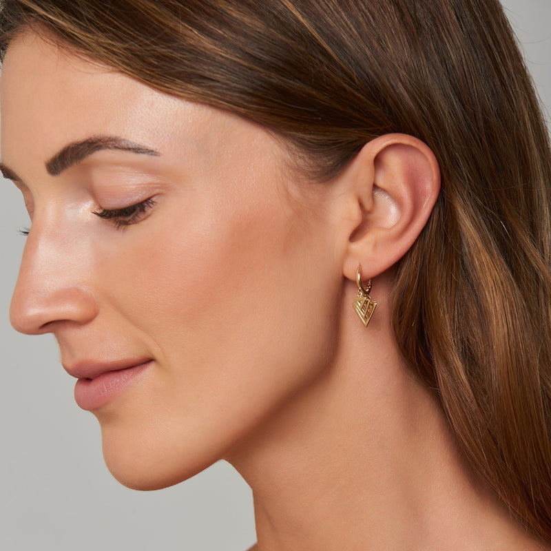 Triangle Charm Huggies - 14 karat gold huggie earrings